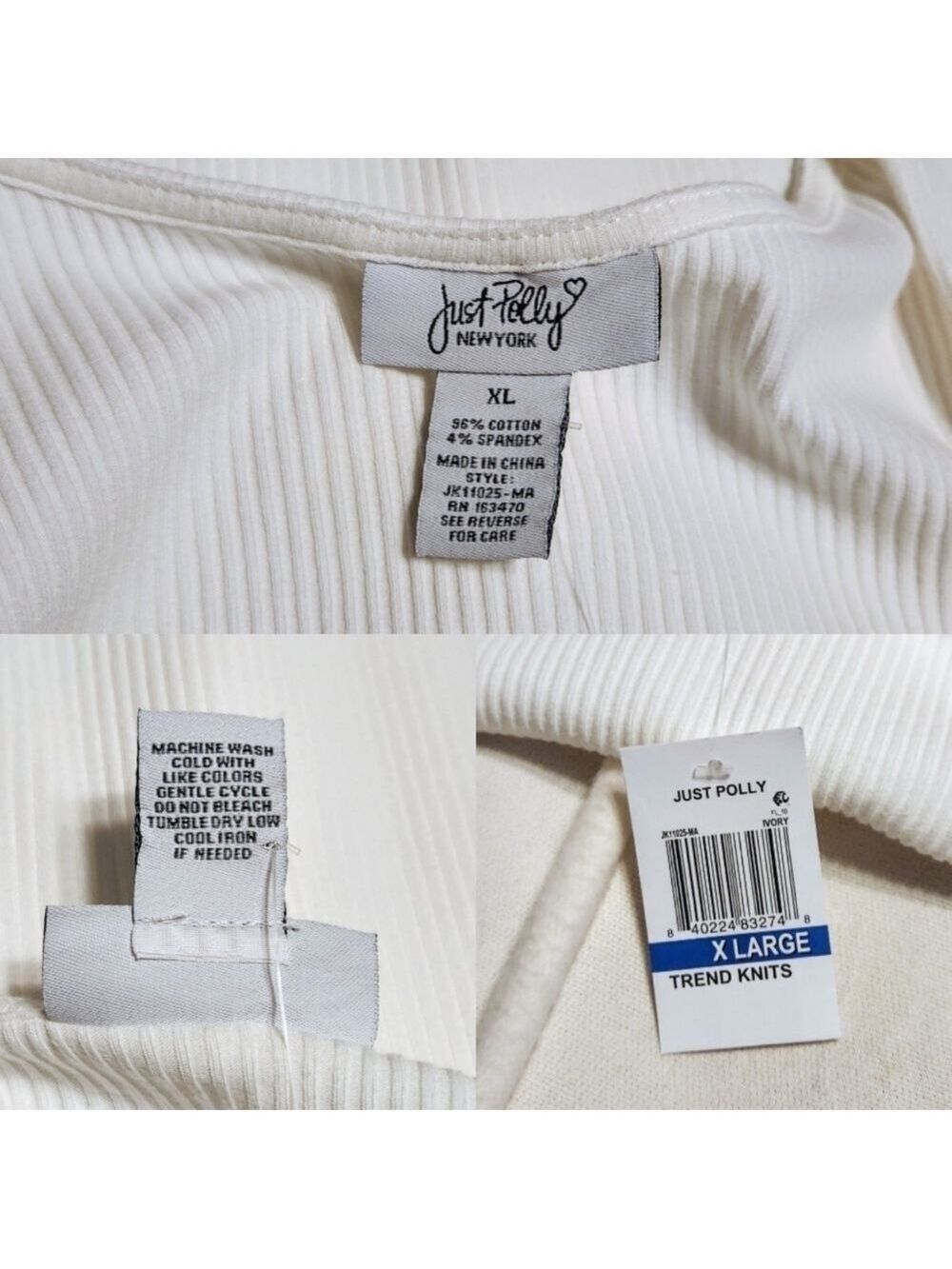 Just Polly Ivory Ribbed Knit Corset Top Extra Large - Picture 7 of 8